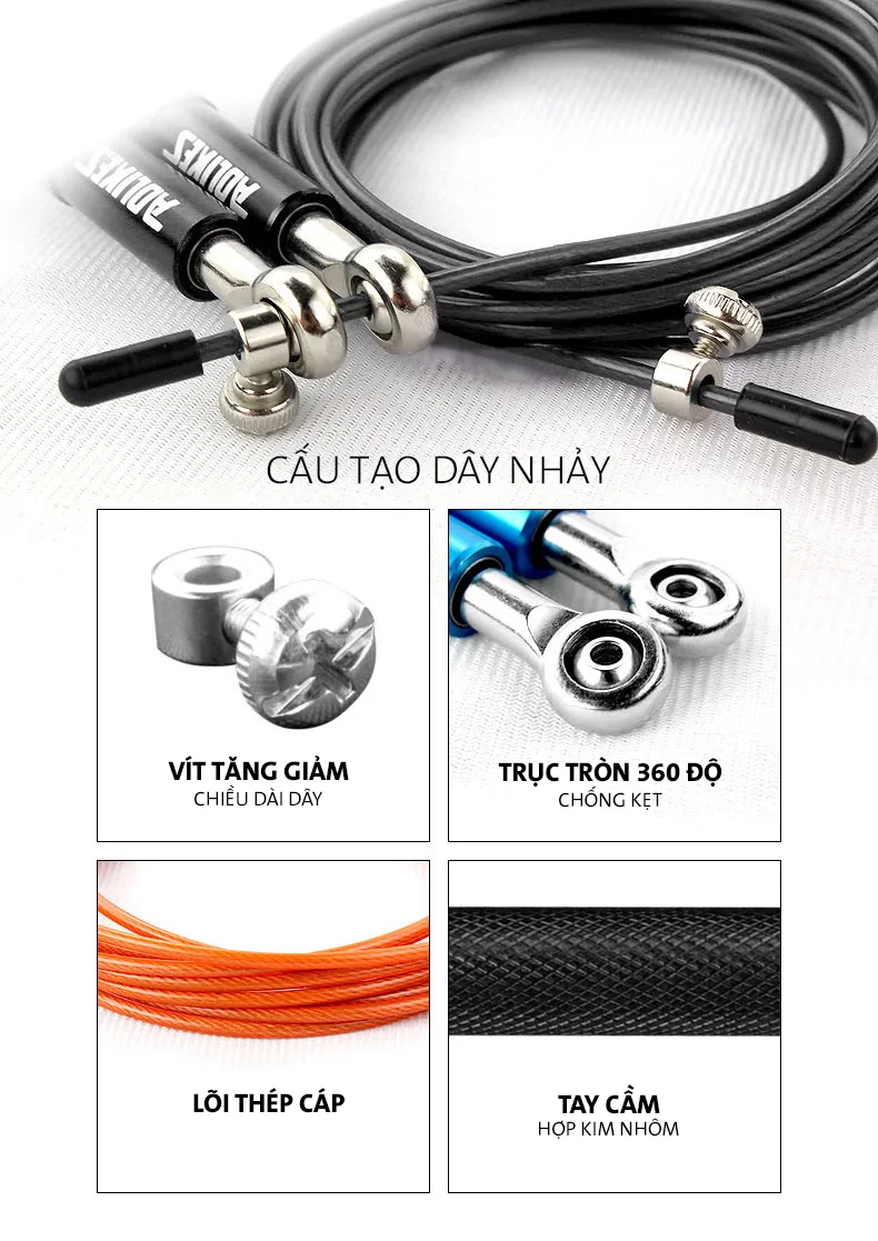 Dây Nhảy Thể Dục Tay Nắm Hợp Kim Nhôm Aolikes
